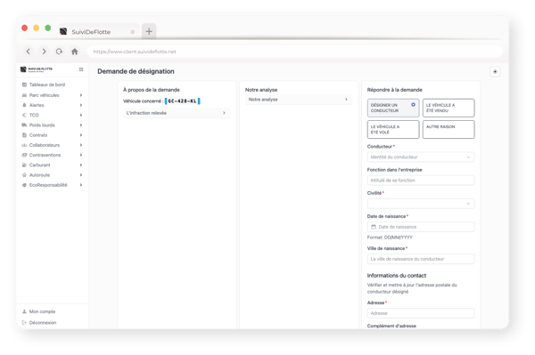 Désignation conducteur fenêtre de navigation portail SDF