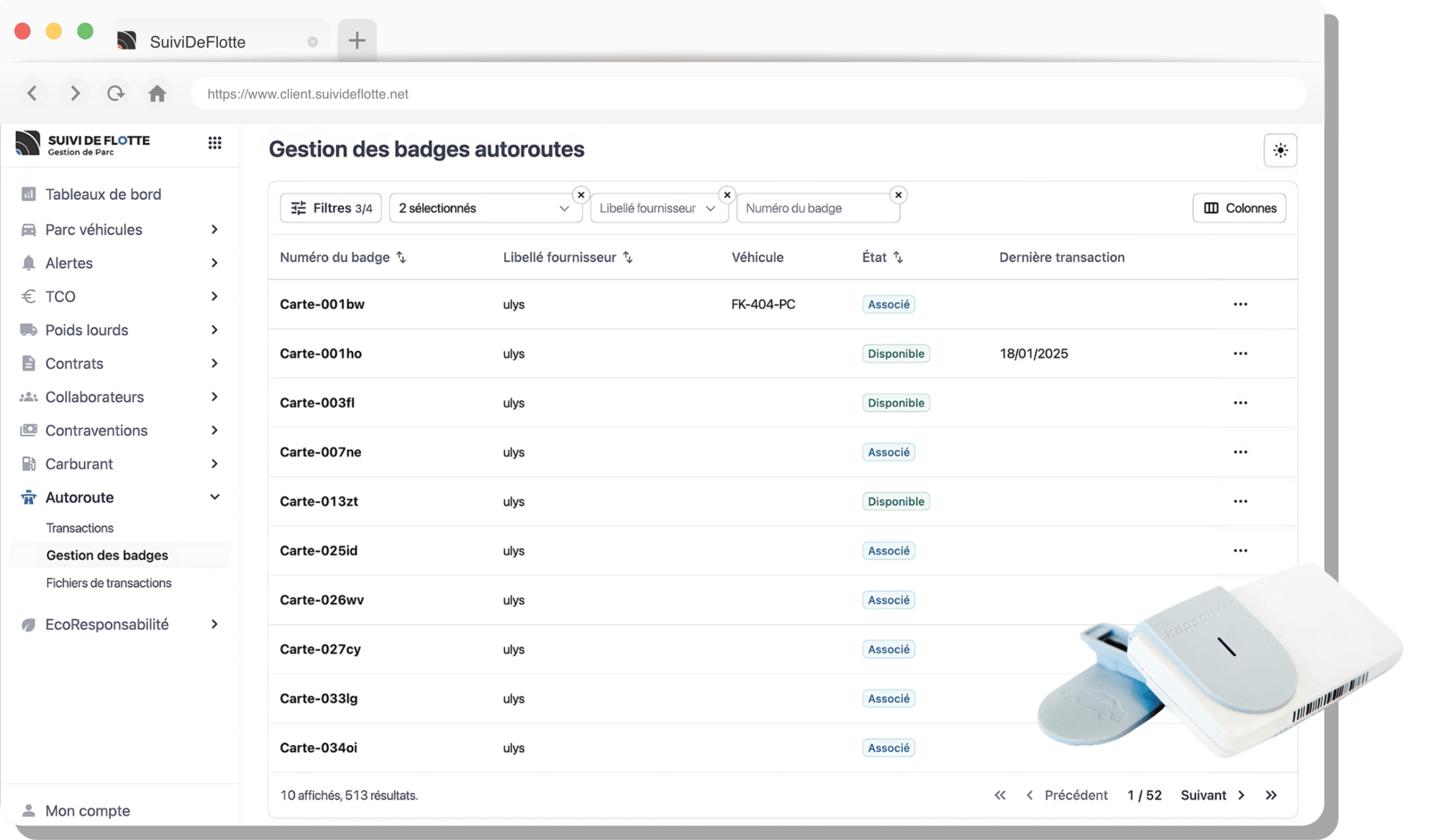 Mockup gestion des badges autoroutes Mockup gestion des badges autoroutes