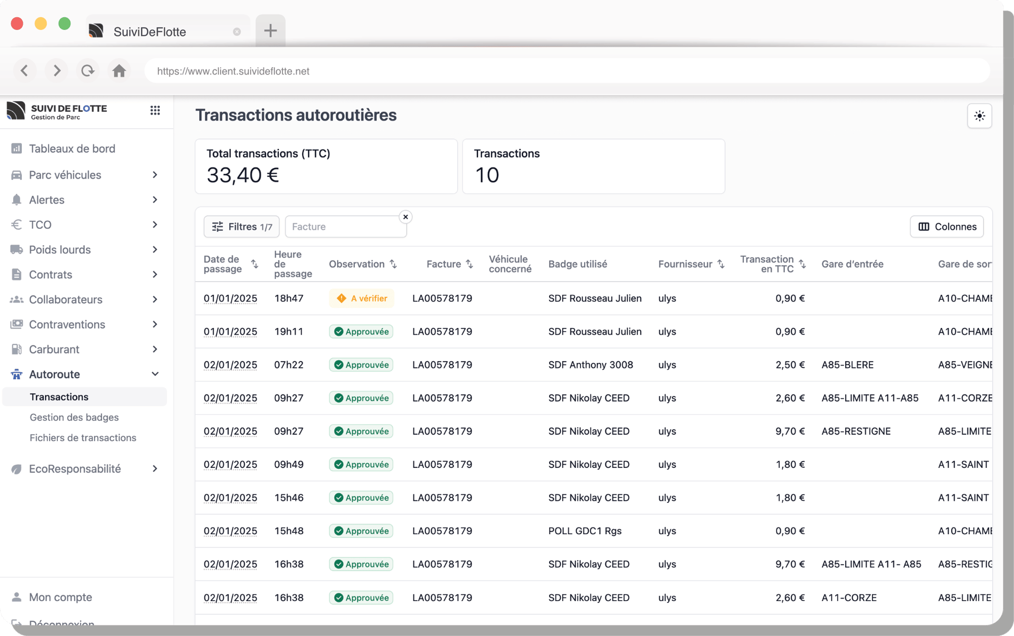 Mockup transactions autoroutières