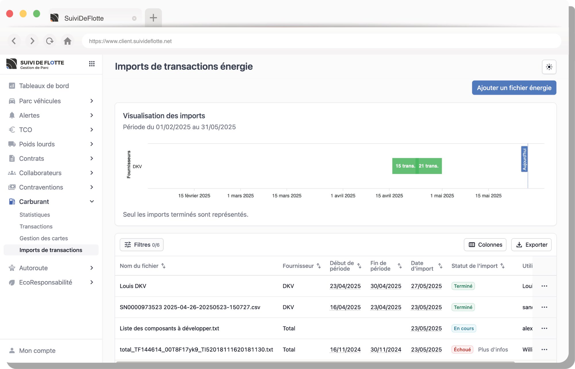 Mockup vue densemble import de transaction énergie Mockup vue densemble import de transaction énergie
