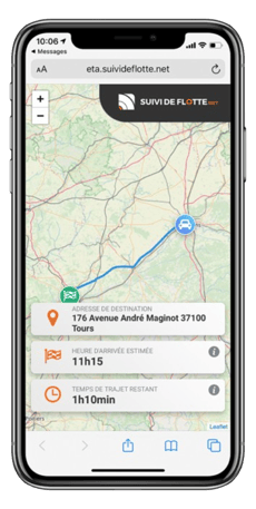 Exemple d'ETA dans l'application SuiviDeFlotte