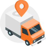 Camion avec un icon de géolocalisation au dessus