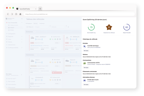 Vue 360 - Score Écoconduite, Historique opérationnel & Maintenance