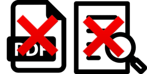 Icone PDF et fichier barré d'une croix rouge