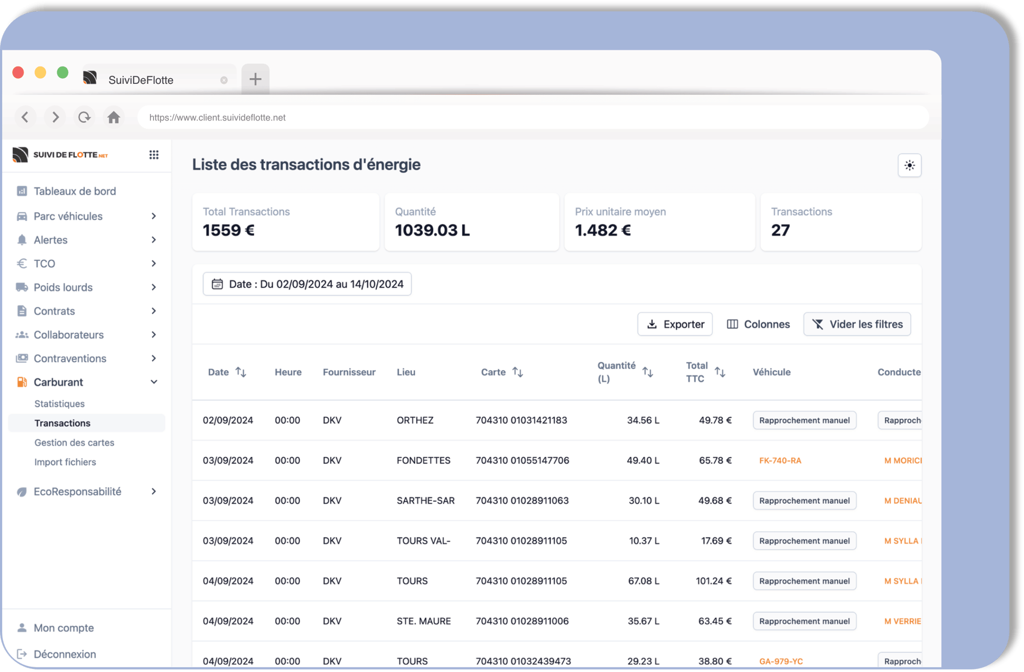 mockup nav liste des transactions carburant