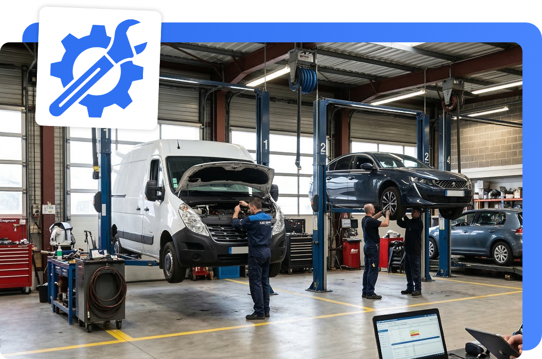 Illustration entretien véhicule fond bleu