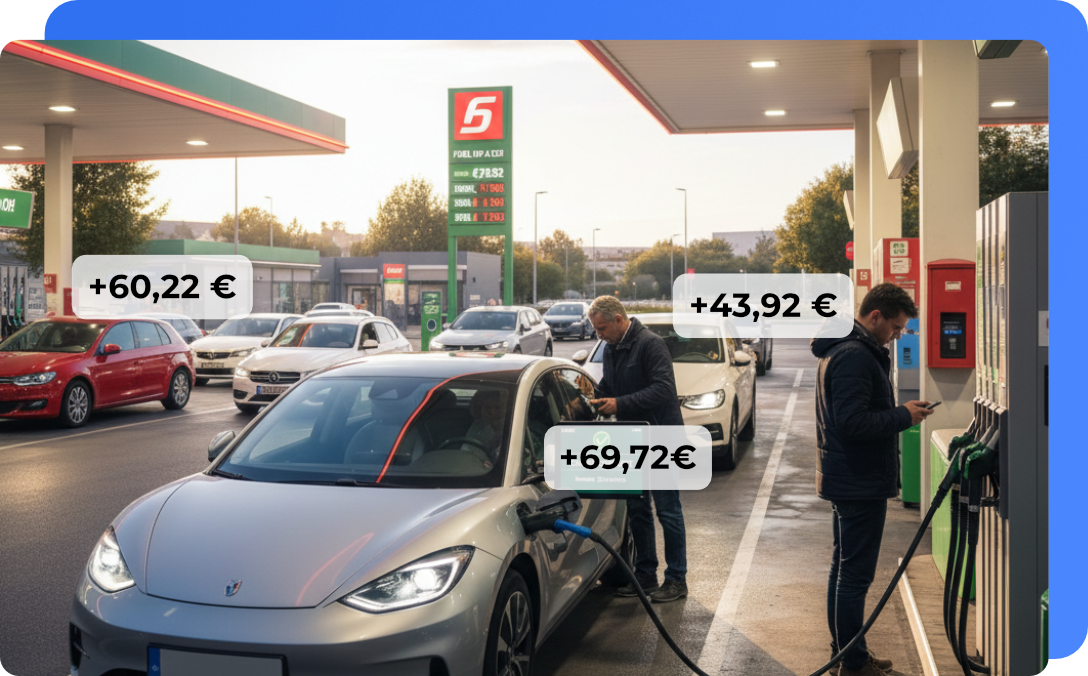 Illustration transactions carburant fond bleu